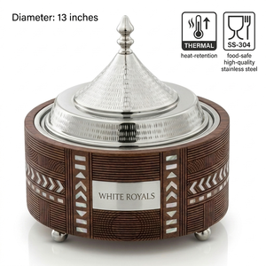 <b>Insulated</b> Casserole Dish Hotpot with Arabic Engraved Wood Finish & Stainless Steel Lid Traditional GCC Style Food Warmer Buffet - Product Image 4