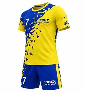 Conjunto de Camiseta y Pantalones Cortos de Voleibol Sublimados en Amarillo y Azul, Unisex, Transpirable, Cuello Redondo, Uniforme Deportivo Index Sport Wear - Product Image 4