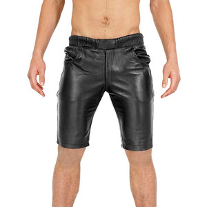 กางเกงขาสั้นหนังแกะแท้สำหรับผู้ชาย ปรับขนาดเอวได้ ลายเคลือบ OEM กางเกงขาสั้นหนังแยกชิ้นสำหรับใส่ลำลองและกิจกรรมกลางแจ้ง - Product Image 1