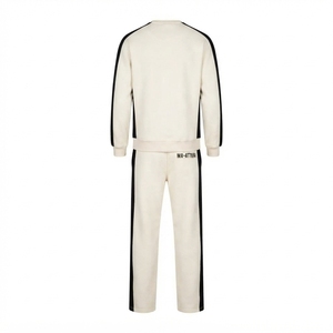 Ensemble survêtement décontracté pour homme, sweat-shirt à col rond noir avec empiècements contrastés et pantalon de jogging, deux pièces assorties, style streetwear - Product Image 4
