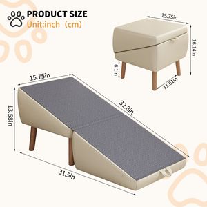 Escaleras y Rampa Plegables 2 en 1 de Madera para Mascotas, para Perros Pequeños y Gatos, para Sofá, Cama y Diseño Otomano Dividido - Product Image 2