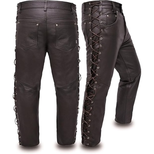 Custom Unisex Genuine Cowhide Leather Waterproof <b>Plus</b> <b>Size</b> Biker Pants Full Grain Motorcycle Riding Lace up Side YKK Zipper - Product Image 1