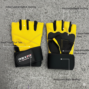 Rexfit Half <b>Finger</b> Mesh Gym Gloves Yellow Black Adjustable Hook Loop Wrist <b>Strap</b> Weight Lifting Unisex Fitness Gloves Outdoor - Product Image 6