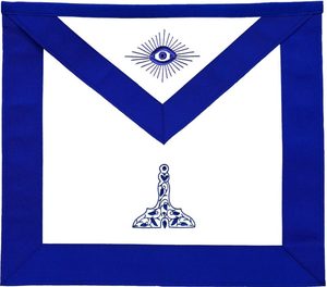 Ensemble d'aprons maçonniques pour officiers de la Loge Bleue, 11 pièces – Couronne brodée à la machine et détails en ruban bleu roi 2 - Product Image 1