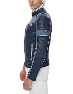 Chaqueta de cuero para hombre, azul, de invierno, talla grande, OEM, estilo universitario, gruesa, cortavientos, para motociclista, estilo Cafe Racer, chaqueta de cuero para hombre de invierno - Product Image 3
