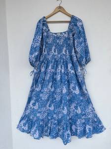 Women's Girls' Pure Cotton Maxi <b>Dress</b> Indian Block Print Casual Summer <b>Evening</b> Party Trendy New Wholesale Long Midi <b>Dress</b> - Product Image 5