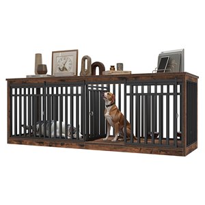 Jaula Moderna de Madera y Metal para Mascotas de Raza Grande, con Caja Superior de Almacenamiento, Cierre Deslizante Horizontal, Bandeja de Madera, para Uso en Interiores - Product Image 3
