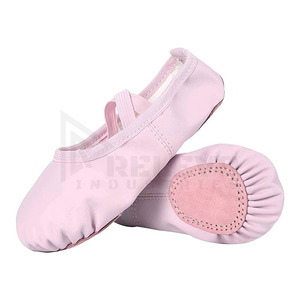 Chaussons de ballet en cuir de haute qualité à semelle fendue, souples, extensibles, respirants, antidérapants, avec sangles élastiques croisées, en toile - Product Image 3