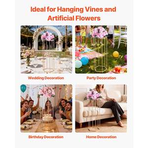 10 pièces, support à fleurs en colonne dorée de 31,5 pouces, acrylique stratifié, hexagonal, cubique, présentoir floral pour mariage, anniversaire, décoration de la maison - Product Image 6