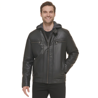 Veste d'hiver pour homme en toile de peau de mouton noire, à capuche, col montant, logo imprimé 3D sur le devant, fermeture éclair, coupe classique, couleur unie