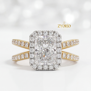 Sterling Silver Plated Lab Grown Radiant Cut Diamond Halo Engagement <b>Ring</b> <b>Split</b> Shank Pave Set Band Bridal Wedding Party High - Product Image 6