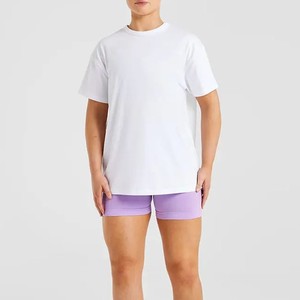 Camiseta de Cuello Redondo para Mujer, Color Blanco Sólido, Corte Holgado, Informal, Tejido de Punto Transpirable, Manga Corta, para Todas las Temporadas, para Gimnasio - Product Image 3