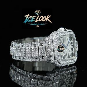 ICE LOOK JEWELERY นาฬิกาข้อมือผู้ชายสแตนเลสสตีลทรงสี่เหลี่ยม 40 มม. คริสตัลแซฟไฟร์ประดับเพชรเรืองแสงแบบอะนาล็อกวินเทจ - Product Image 3