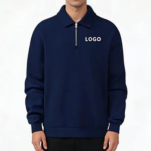 Vente en gros de pulls pour hommes à col zippé, couleur unie, en polyester tricoté et brodé - Product Image 1
