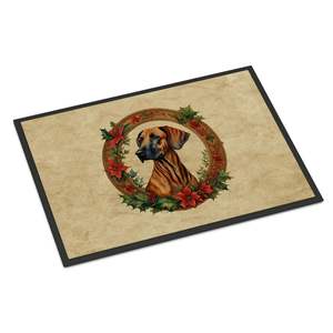 Rhodesian Ridgeback Christmas Flowers <b>Doormat</b> Non-Slip Indoor Outdoor <b>Washable</b> Low Pile Rug for Entryway 24H X 36W Front Door - Product Image 1