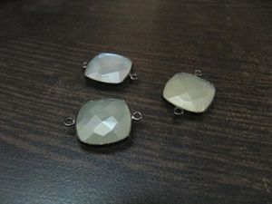 Conectores de Bisel de Doble Aro con Forma de Cojín de Piedra Lunar Blanca Natural, Conectores de Briolette, Dijes - Product Image 3