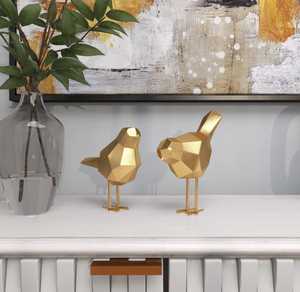 trending new Gold Plated Bird Sculptures Set Of 2 Handmade Contemporary Tabletop Decor Living Room Ornament - Product Image 4