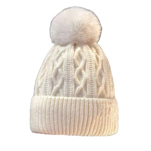 Wholesale Unisex Acrylic Beanie Pom Pom Hat <b>Winter</b> Warm Flanged Fur Cuffed Beanie Street Style Cold Proof <b>Cap</b> Custom Logo - Product Image 4