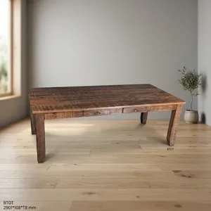 Mesa de Centro de Madera Rústica con 2 Cajones, Mesa Rectangular de Madera Sólida para Sala de Estar - Product Image 4
