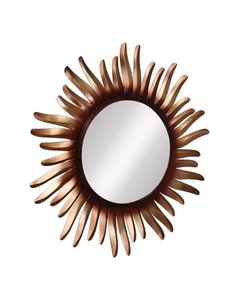 Miroir mural rond en métal moderne personnalisable en gros avec cadre doré et motif floral décoratif - Product Image 3