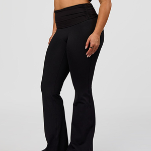 Leggings de Yoga de Cintura Alta con Pierna Ancha, Color Negro Sólido, Sin Costuras, Elásticos en Cuatro Direcciones, Pantalones Deportivos de Longitud Completa para Mujer - Product Image 2