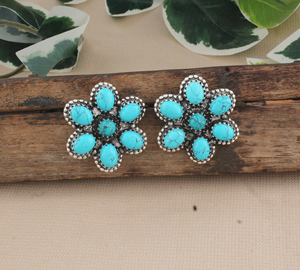 Boucles d'oreilles pendantes en argent avec grappe de fleurs turquoise, pierres précieuses naturelles, style floral, cadeau de fiançailles, bijoux de luxe, vente en gros - Product Image 1