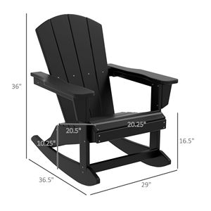 Sedia a dondolo Adirondack nera da esterno in HDPE effetto legno per giardino, patio, sala da pranzo, pieghevole, per veranda - Product Image 3