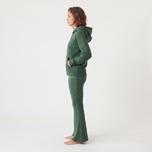 Conjunto de Sudadera con Capucha y Pantalones Acampanados de Punto Acanalado con Estampado de Puntos Verdes y Pedrería para Mujer, Ropa Deportiva Casual de Invierno, Moda Urbana - Product Image 3
