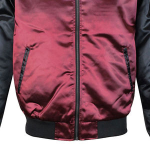 Men's Maroon Satin Waterproof Vintage Stand Collar Bomber Jacket Black Accents <b>Covered</b> <b>Button</b> Closure Casual Style Winter Wear - Product Image 5