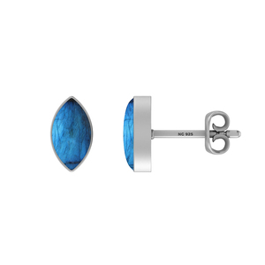 Premium 925 Sterling <b>Silver</b> Labradorite Gemstone Pear Marquise Oval Cab Butterfly Lock <b>Stud</b> <b>Earrings</b> Bezel Setting Wedding - Product Image 4