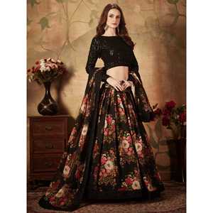 Belle tenue de réception en organza imprimé floral noir Lehenga Choli - Product Image 6
