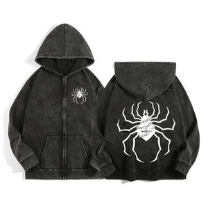 Sudadera con capucha unisex Wearpex de forro polar con cremallera completa, diseño de araña, a prueba de viento, estampado sólido, ecológica, 100% algodón, estilo Harajuku, holgada con gráfico frontal. - Product Image 2