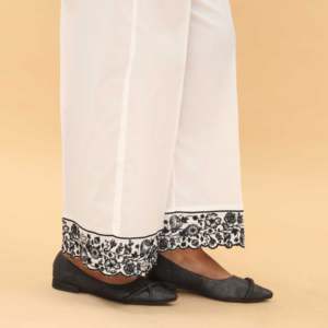 Pantalones y pantalones blancos de corte recto con adornos PL5023 para mujer - Product Image 1