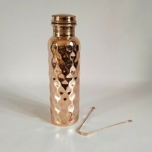 Pure <b>Copper</b> Water <b>Bottle</b> Hammered Design Leakproof Ayurvedic <b>Drinking</b> <b>Bottle</b> for Health Yoga Gym Office Use - Product Image 1