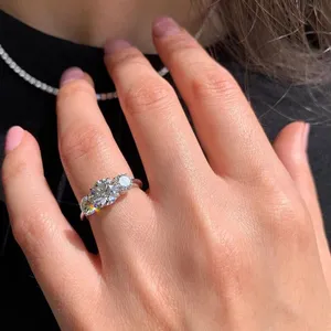 Moissanite Three Stone Vintage Engagement <b>Ring</b> <b>925</b> Sterling <b>Silver</b> White Gold Plated D Color VVS1 Princess Cut Prong Setting - Product Image 4