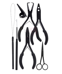 Kit d'outils de pose d'extensions capillaires en acier inoxydable de qualité chirurgicale, couleur noir mat, tendance, avec logo personnalisé - Product Image 3