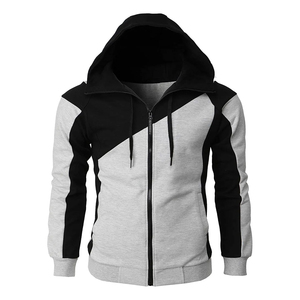 Sudadera con capucha y cremallera para hombre, diseño de bloques de color diagonales, rojo y negro, estilo patchwork, corte ajustado, tipo chaqueta deportiva de forro polar, venta al por mayor - Product Image 5