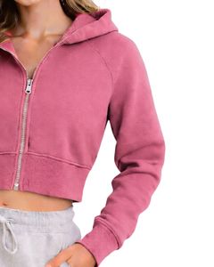Custom <b>Womens</b> Cropped Zip Up Hoodie <b>Pink</b> Color Long Sleeve Hooded Sweatshirt Casual Streetwear Fitness Jacket Winter Fashion <b>Top</b> - Product Image 4