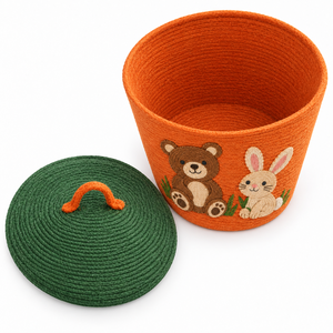 Panier de rangement personnalisable en jute 100 % écologique avec couvercle vert, capacité et épaisseur sur mesure, 25x25cm, pour l'organisation de bijoux - Product Image 4