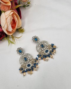 Wholesale Designer Antique <b>Gold</b> Plated Oval Cut Stone and Bead <b>Dangle</b> <b>Earrings</b> Party Wear & Fashion Jewelry For Women Collection - Product Image 5