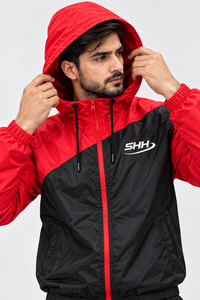 Ensemble de survêtement coupe-vent à capuche rouge et noir pour homme, veste légère à fermeture éclair intégrale et pantalon de jogging, vêtements de sport d'extérieur - Product Image 6