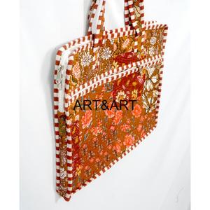 Bolsa para Portátil Hecha a Mano, Elegante, 100% Algodón, Estampado a Bloque, Cierre de Cremallera, Bolsa Grande Ecológica - Product Image 2
