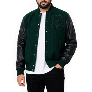 Blouson universitaire homme noir et vert, personnalisable avec logo, en tissu respirant, coupe ample, idéal pour l'extérieur – Vente chaude OEM - Product Image 5