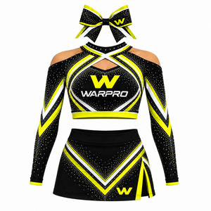 ชุดยูนิฟอร์มเชียร์ลีดเดอร์ WARPRO สีน้ำเงินเงิน ประดับด้วยคริสตัล พิมพ์ลายแบบ Sublimation เสื้อครอปแขนยาว กระโปรง สำหรับผู้ใหญ่ ผู้หญิง - Product Image 2