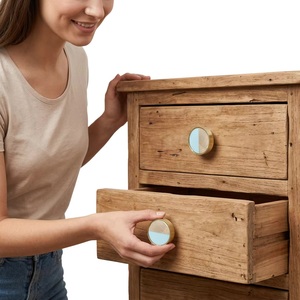 Modern Round Brass Bone Horn Cabinet Knob <b>with</b> Wood and Blue Resin Inlay for <b>Drawer</b> Wardrobe Cabinet Storage - Product Image 2