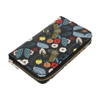 Dompet Kulit Domba Asli Wanita Motif Bunga Hitam, Tas Tangan Kulit, Tas Mini, OEM ODM Label Pribadi