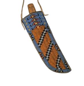 Étui à couteau léger fait main avec perles et motif géométrique, sangle en cuir, capacité 1L, pour le camping en extérieur - Product Image 1