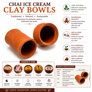 Bols jetables en céramique traditionnels pour servir des desserts et des collations au chai, à la crème glacée, avec un attrait rustique authentique - Product Image 6
