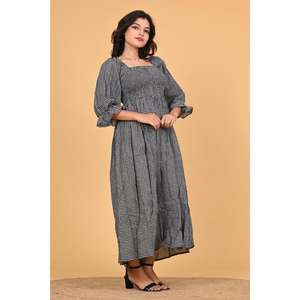 Vestido Maxi de Algodón 100% Ecológico con Estampado Indio, Estilo Bohemio, con Mangas Largas y Fruncido, para Mujer - Product Image 4