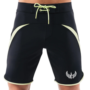 Shorts de bain pour hommes, noir et vert lime, séchage rapide, avec cordon de serrage, pour la plage, la natation et les sports nautiques, vêtements de performance - Product Image 1